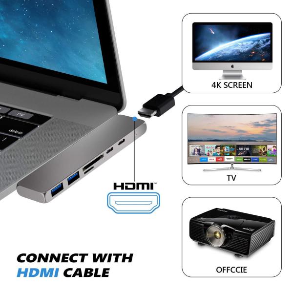 7 in 1 Type C Hub USB-C to 3 Port USB 3.0 Hub 1 Port HDM I USB C Hub with SD TF Card Reader