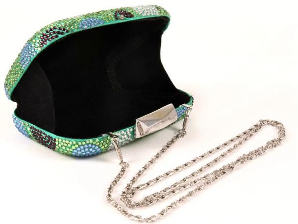 Hot Fix Green Rhinestone Evening Bags With Decorative Multicolor Dots