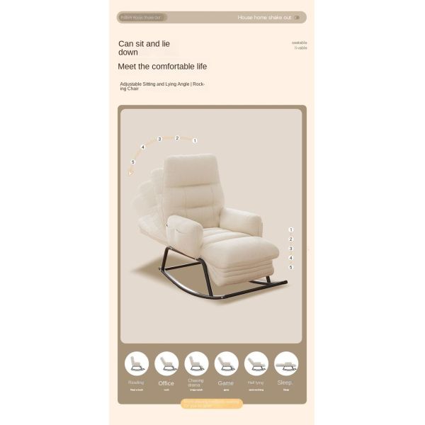 Leisure Sleeping Lazy Comfortable Upholstered Rocking Lounge Chair Fabric Upholstery Recliner Rocking Chair for Balcony