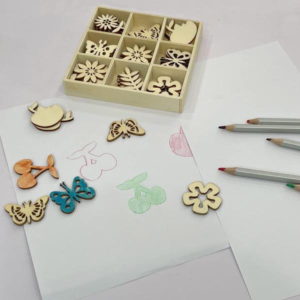Wooden Embellishments Laser Cut Blanks Slices in Flower Theme for Nature Decor 45pcs