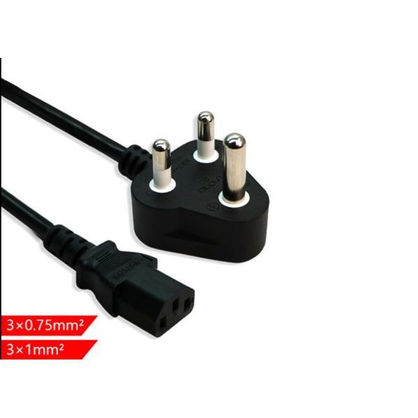 South Africa 10A/16A  3pin black  power cable  0.5m-10m copper power cord