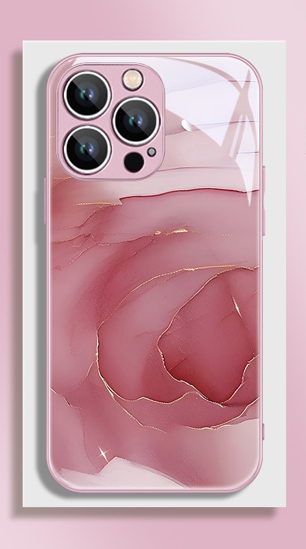Glass Gilded Marble Texture Watercolor Bloom Phone Case for iPhone 11 12 13 14 15 Pro Max Plus Street Fashion Ins Style