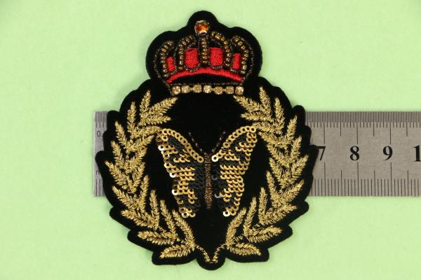 High Class Gold Silver Metallic Crown Patch With Rhinestone On Velveteen For Jeans Jacket