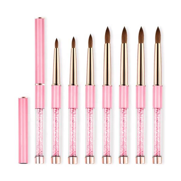 Manicure Pink Handle Acrylic Nail Brush Sable Round Nail Brush Size 6 8