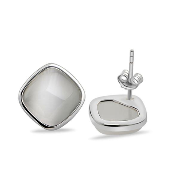 Sterling 925 Silver Square Created White Opal Stud Earrings(E12283WHITE)