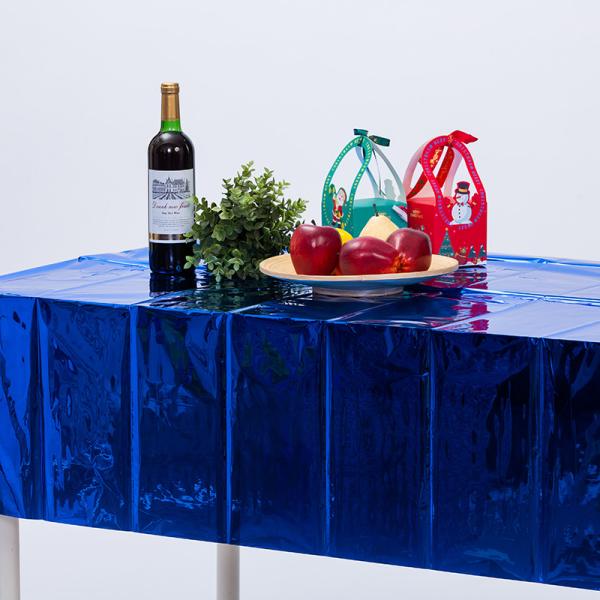 54x108 Foil Table Cover Navy Blue Metallic Foil Tablecloths