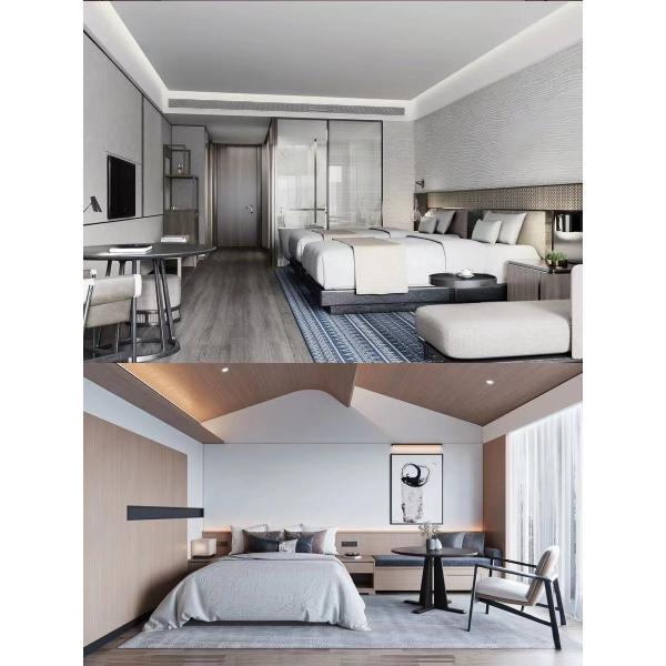 Luxury Modern Hotel Bedroom Furniture Sets Walnut Veneer Bed E1 Plywood Customized