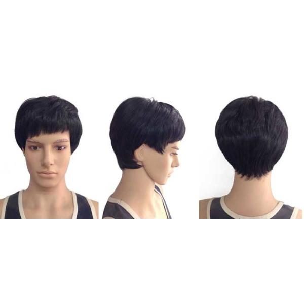 Double Knot Machine Made Wigs / Dark Brown Short Hair Wigs For Men