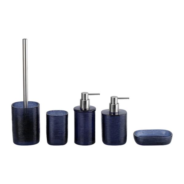 Round Shape Blue Glass Bathroom Accessories Set with Crazy Circle Soap Dispenser