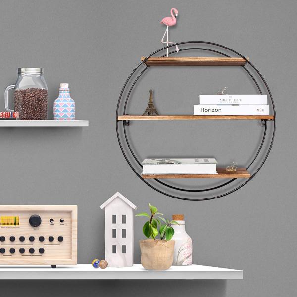 Floating Hanging Shelf for Picture Frames and Displaying Sundries in Wooden Metal