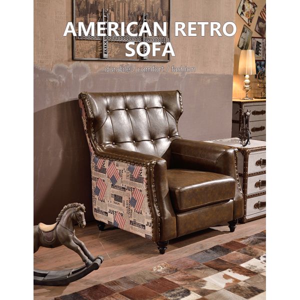 Nidea #8957 American Vintage Handmade Living Room Bedroom Lounge Chesterfield Back Armchair High Tufted Button Rolled Genuine Leather Sofa