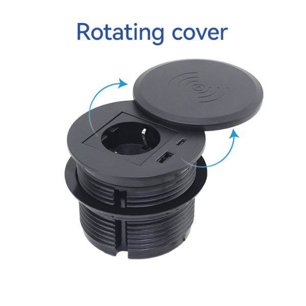 Multifunctional Desk Power Grommet with 15W Wireless Charging PD 30W USB C Port and Waterproof Type F Plug