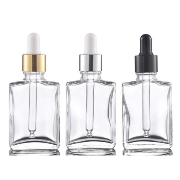 Square Transparent Black Hair Oil Glass Dropper Bottle Rectangle