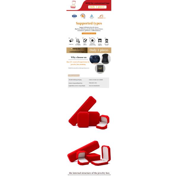 elegant handmade red Octagonal Velvet Jewelry Box for Necklace Earrings Bracelet Ring