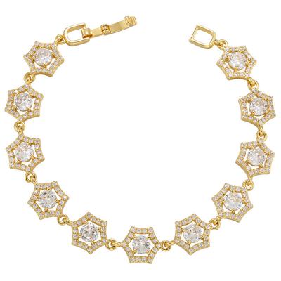 Micro zircão coração geométrico Diamond Bracelet dado forma da joia do bracelete do encanto do ouro 18k