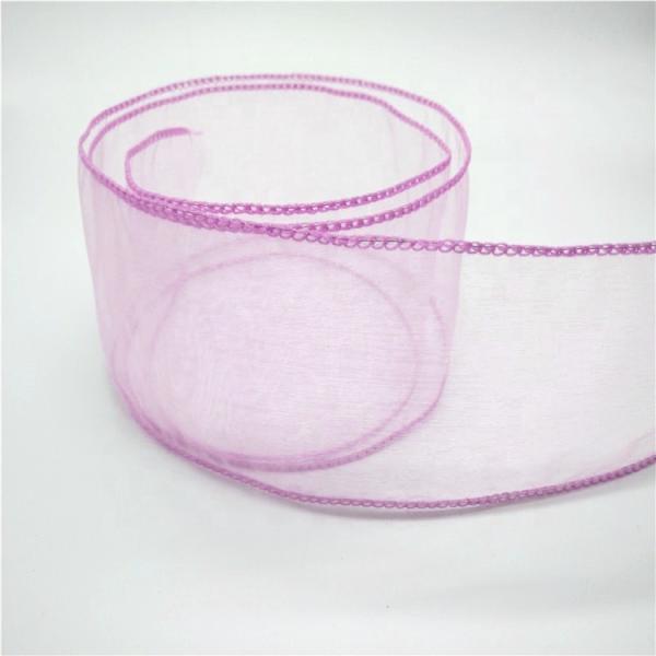 Light Purple / Yellow Wired Satin Edge Organza Ribbon Double Face Style