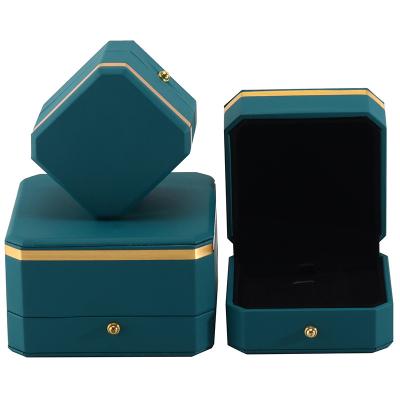 Boîte de luxe en faux cuir octogonal vert foncé