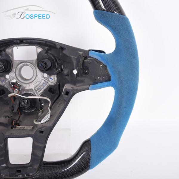 Trichromatic Stripe Blue Alcantara Vw Golf R Steering Wheel Real 3K Carbon Fiber