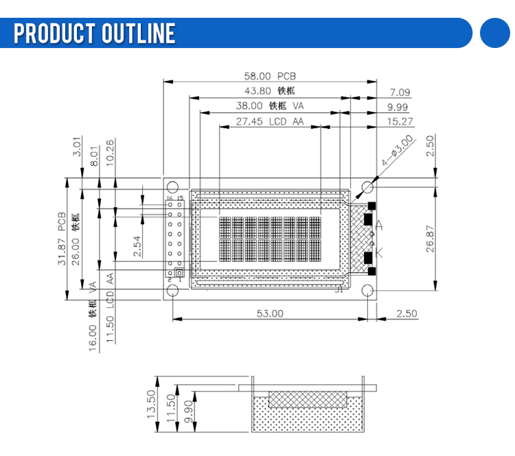 Russian Blue Film 0802B 3.3V Character Dot Matrix Screen 8*2-Character LCD Screen COB LCD Module