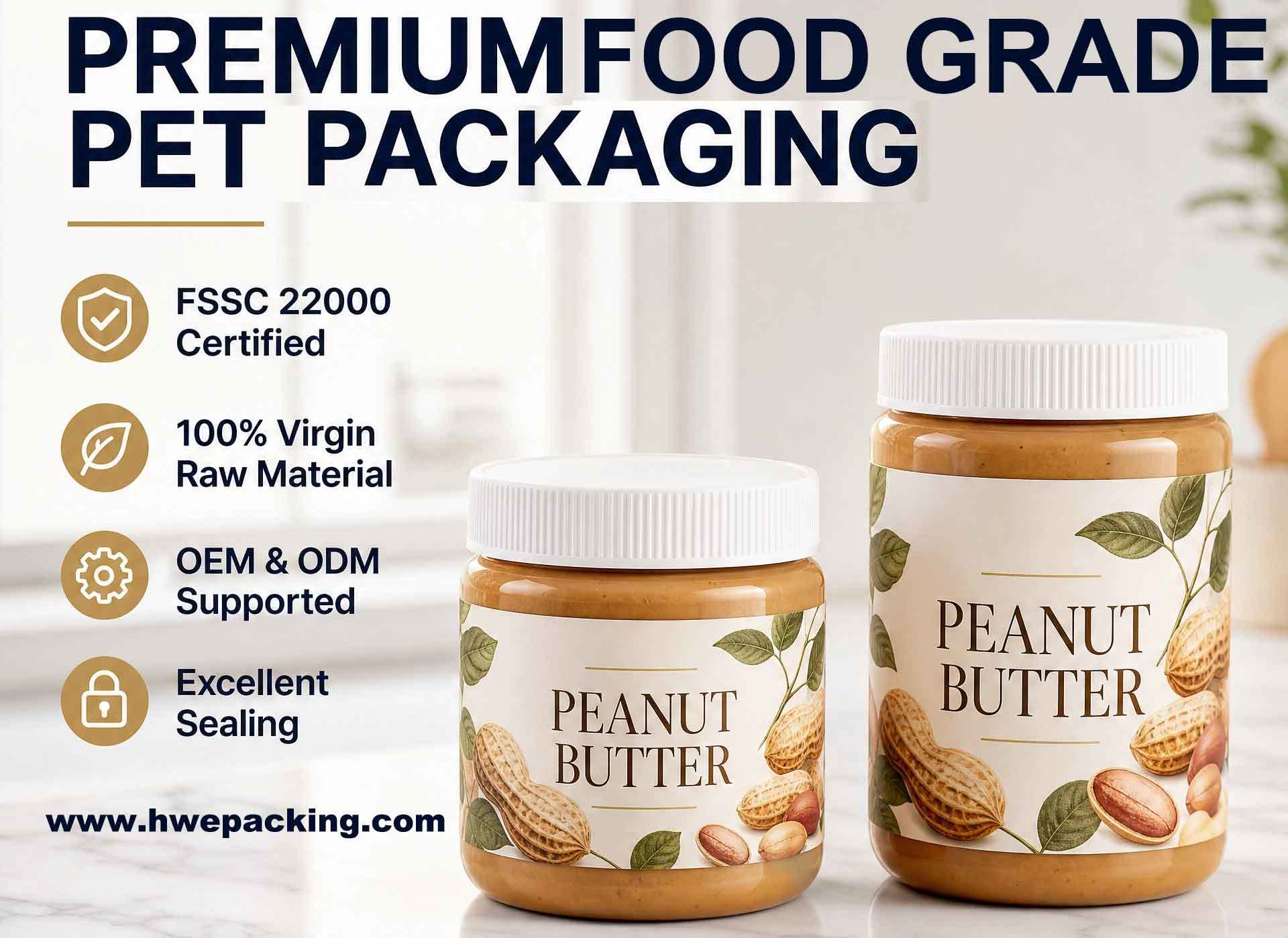 Premium Pickle Nuts Peanut Butter Plastic Packaging Jar With Lid Food Grade 340ML