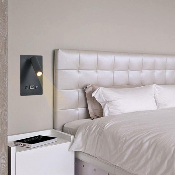 Dual Switch Usb LED Wall Lamp Hotel Bedside Embedded Black 3w 110-240v 3000k