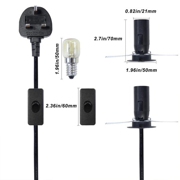 UK Plug E14 Salt Lamp Power Cord com 303 Switch 1.2M
