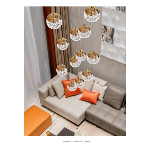 Éclairage suspendu en acrylique doré Dimmable Éclairage suspendu cristallin