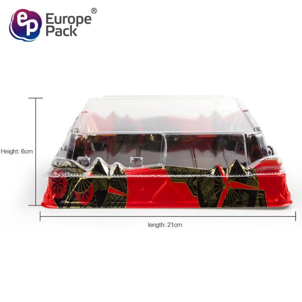 arrival take away cheap plastic fresh seafood package sushi serving tray