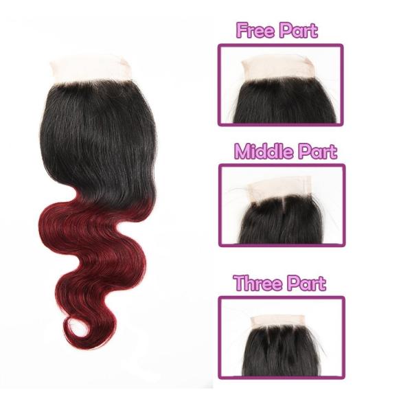 Pre-colored Ombre Hair Weave 3 Bundles with Closure 4x4 1b/99j Ombre Brazilian Body Wave Human Hair Bundles with Closure