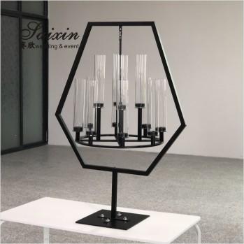 Saixin custom moldura de metal preto com candelabro pendurado porta velas para mesas de casamento centerpiece