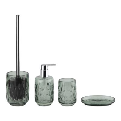 Round Green Glass Bathroom Accessories Set Shower Toothbrush Holder With Jumbo Dots And Diamond Accents