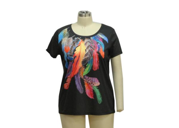 Colourful Women'S Half Sleeve T Shirts , Ladies Summer T Shirts Digital Feather Printing
