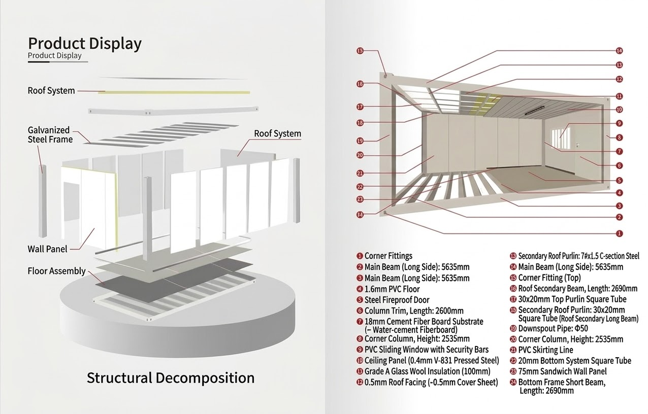 Insulated Modular Container House with Galvanized Steel Frame and Fireproof Design for Mining and Construction