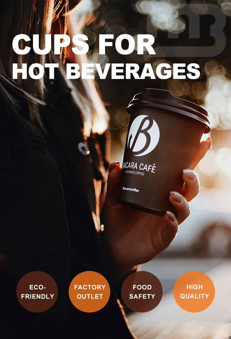 6 oz 8 oz 12 oz Disposable Double Wall Coffee to Go Kraft Paper Cup With Lid
