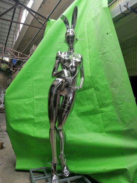 Customized Stainless Steel Sculpture Mirror Abstract Mechanical Large Rabbit Sculpture