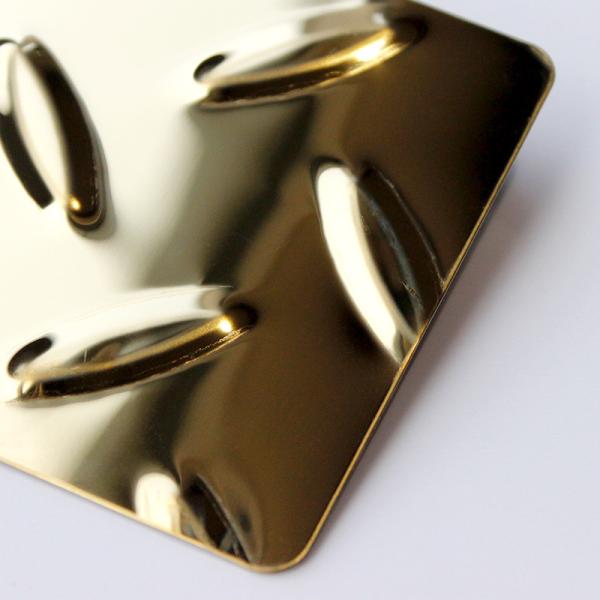 201 304 Golden Color Coated 3MM 2MM Stamping Embossed Surface Anti Slip Stainless Steel Checkered Plate
