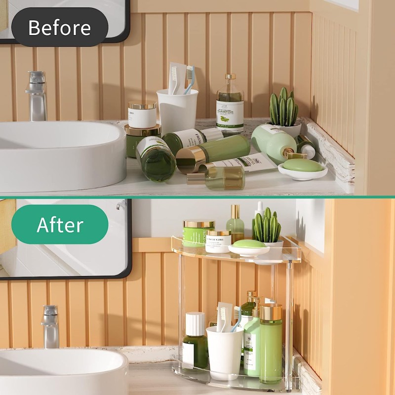 Modern Double-Layer Rectangle Detachable Design Injection Molding Acrylic Non-Folding Storage Rack for Bathroom