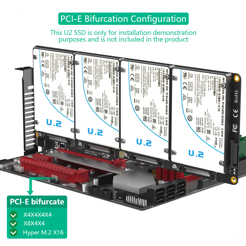 U.2 до PCI-e Riser Adapter PCIe4.0 X16 до 2,5