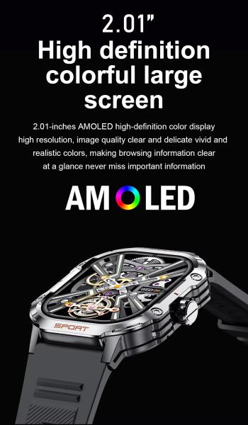 2.1 pouce Amoled Smart Watch HK24 Hommes Sports AI Assistant vocal Surveillance de la santé pour les hommes