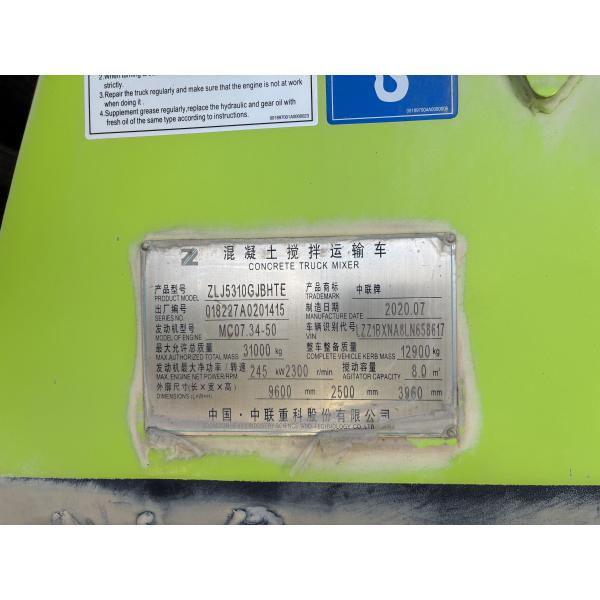 2020 Zoomlion Used Concrete Mixer Truck 12m3 Diesel HOWO