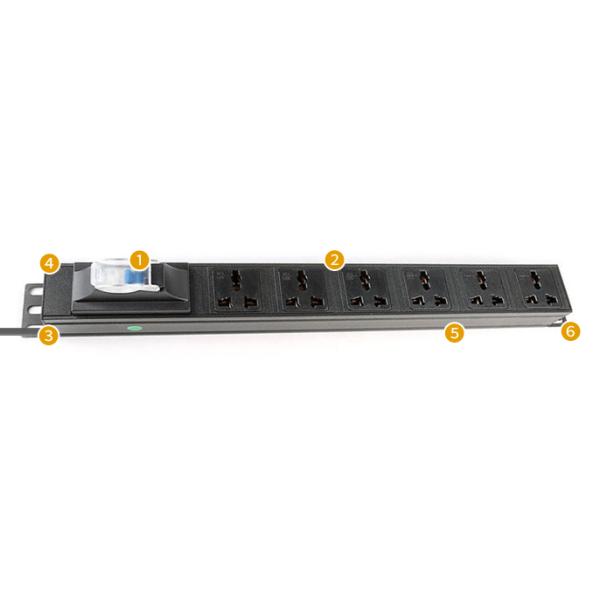 1U 8 way Cabinet PDU with Switch and Overload protection 250V, 10A Universal