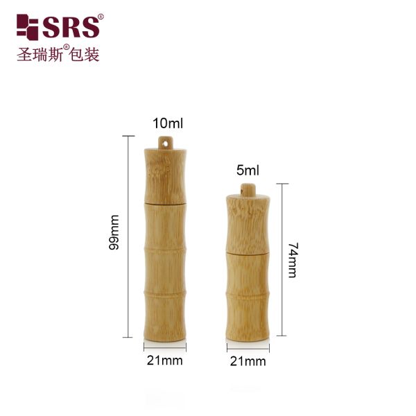 BG-5ML 10ML Unique Design Bamboo Glass Perfume Roll On Bottle With Hook Key Chain