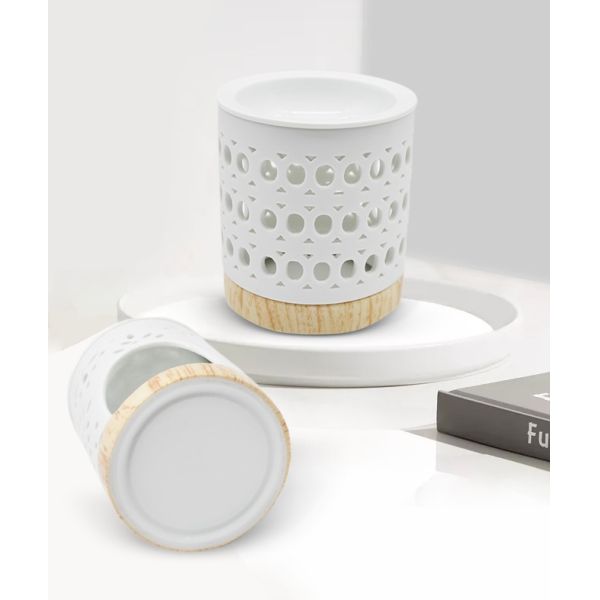 White Circular Pattern Ceramic Oil Burner Small Elegant Wax Melt Burners for Scented Wax  Candle Warmer Oil Burner