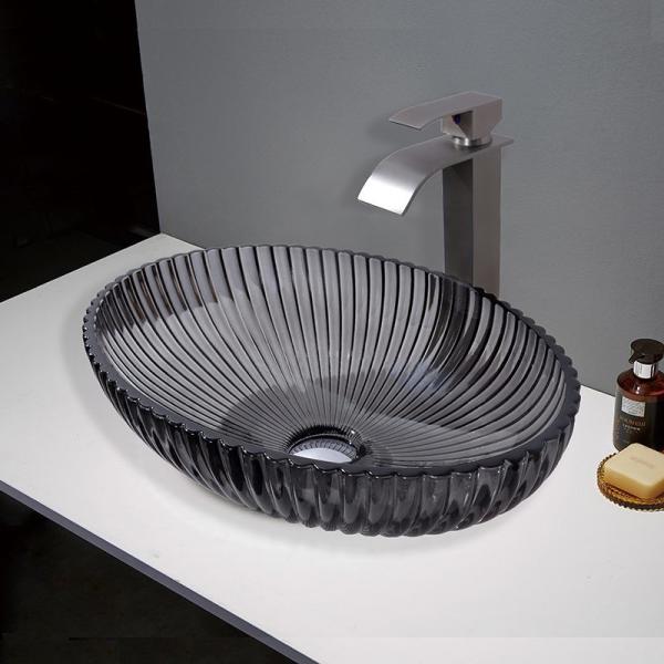 CUPC Ice Stripe Pattern Smooth Glass Vessel Basins For Home Decoration