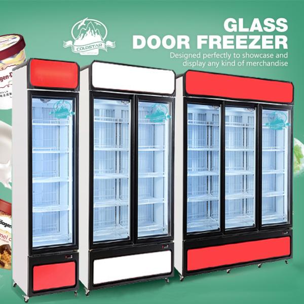 Upright Commercial 2 Glass Door Refrigerator Freezer Showcase For Supermarket Chain Store