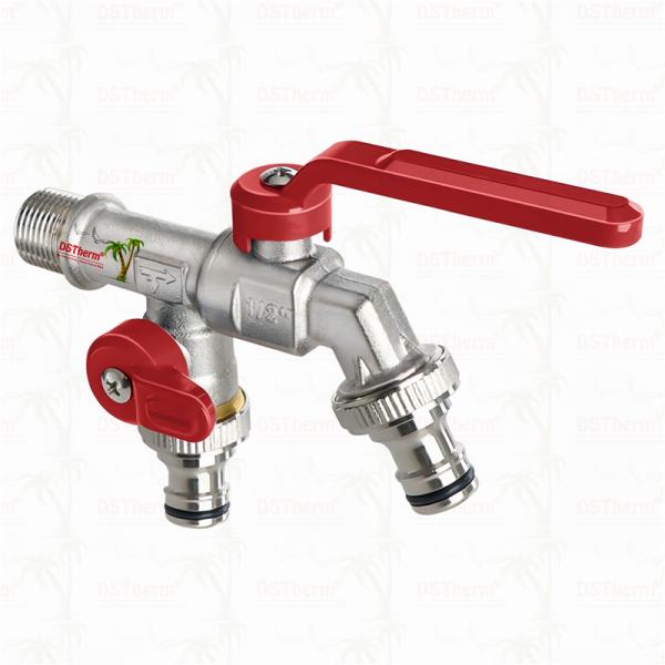 Unique Design Innovative Shape Double Outlet Faucet With Red Aluminum Handle 1/2*3/4*3/4