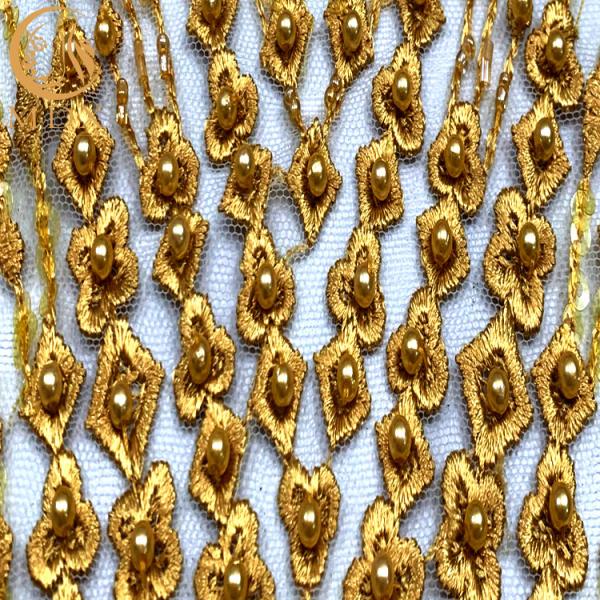 As lantejoulas brilhantes bordaram Mesh Lace/laço dourado 80% do grânulo de nylon