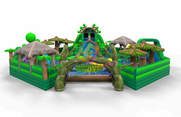 Pvc Tarpaulin Inflatable Water Park , Commercial Bounce House Water Slide