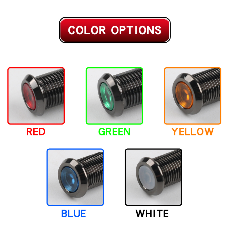 8MM Metal Indicator Light, LED Strip Light With Waterproof Function Oxidized Black Shell, Red Green Yellow Blue White 6V12V24V