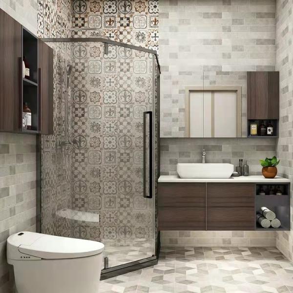 Marble Countertop Mirror Lamp Bathroom Vanity Furniture With Shiny Bath Vanity Cabinets